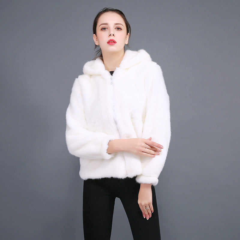 Damen Flauschige Kunstpelzjacke mit Kapuze Krohn-e