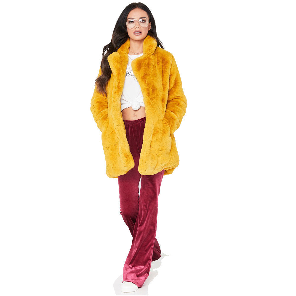 Damen Flauschige Langjacke aus Kunstpelz mit Kapuze Krohn-e