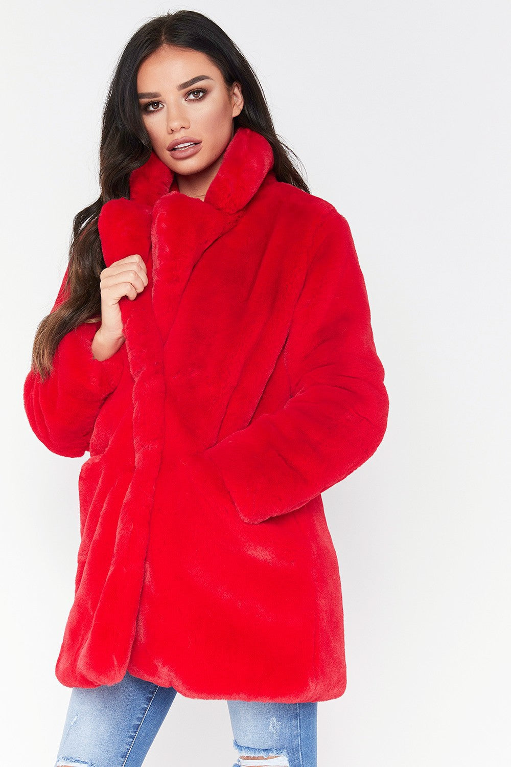 Damen Flauschige Langjacke aus Kunstpelz mit Kapuze Krohn-e