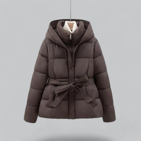 Krohn-e | Gürtelte Daunenjacke Kapuzen Steppjacke mit Taillengürtel