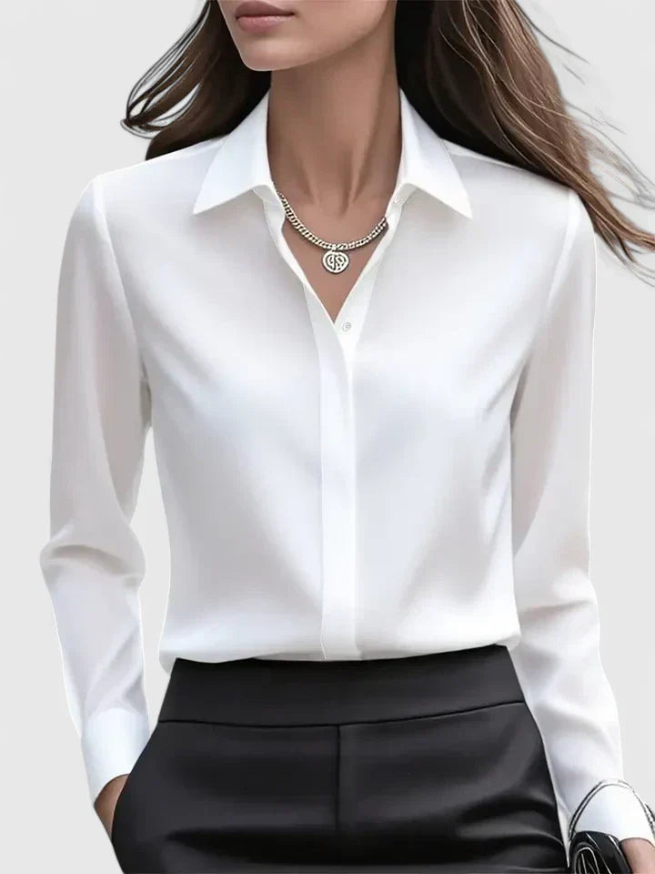 Viana | Damen Satin Bluse Langarm Hemdkragen Elegante Bluse