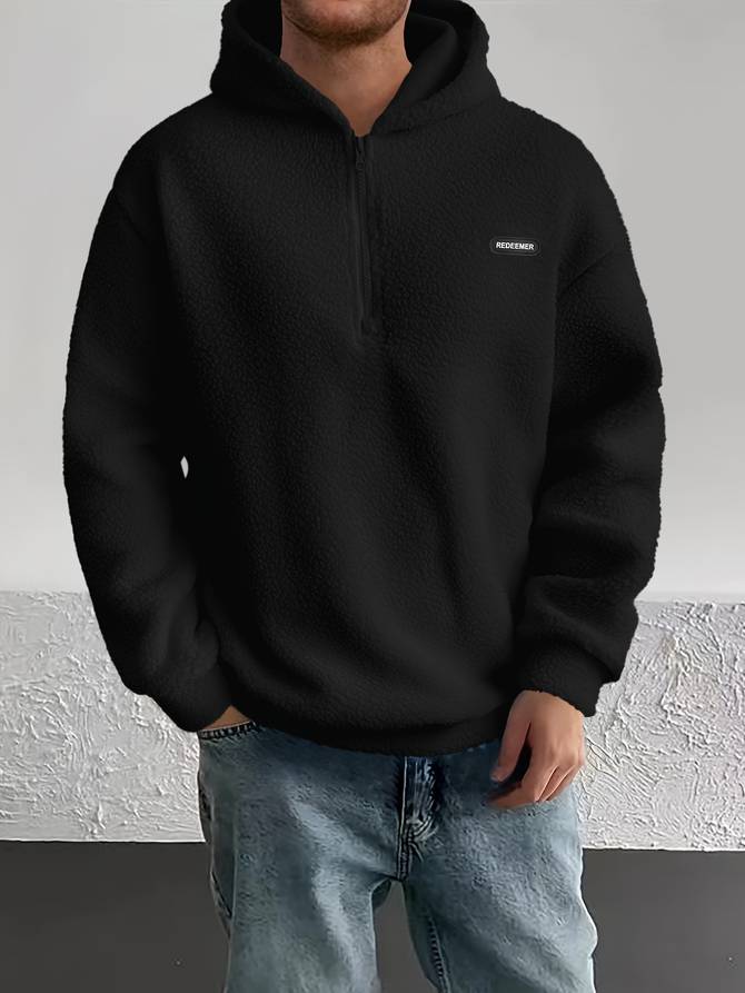 Fudus Langarm-Fleece-Pullover mit Halb-Reißverschluss und Kapuze