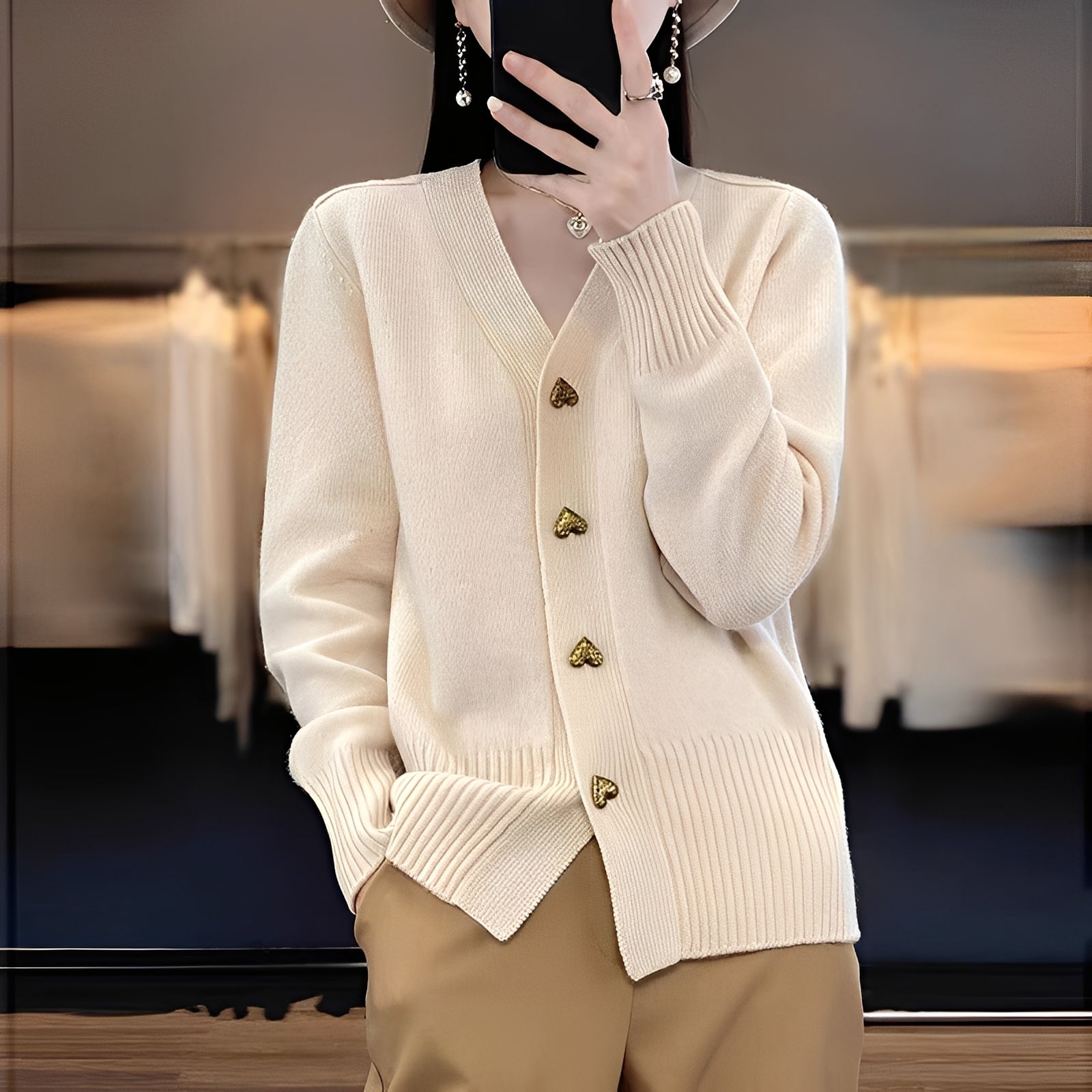 Krohn-e | Strickjacke mit Herzknöpfen für Frauen
