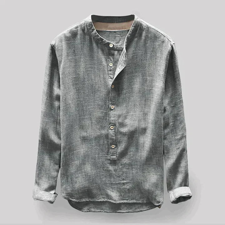 Fudus Langarmhemd mit hohem Kragen und Knöpfen