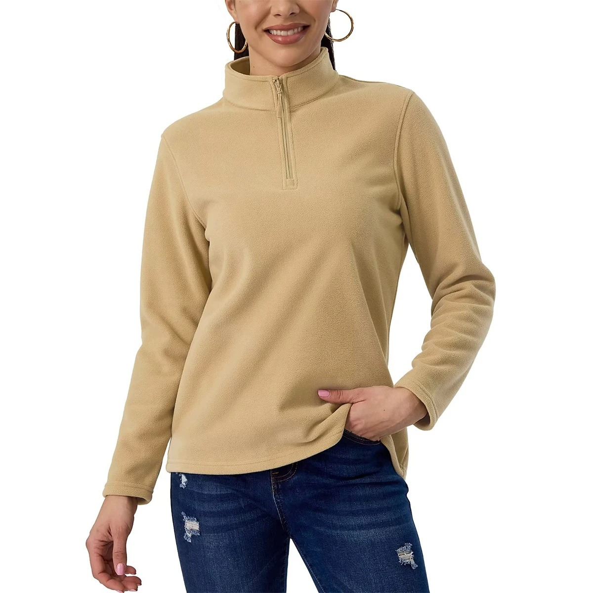 Damen Fleecejacke Fudus: leichter Pullover mit Stehkragen und kurzem Reißverschluss