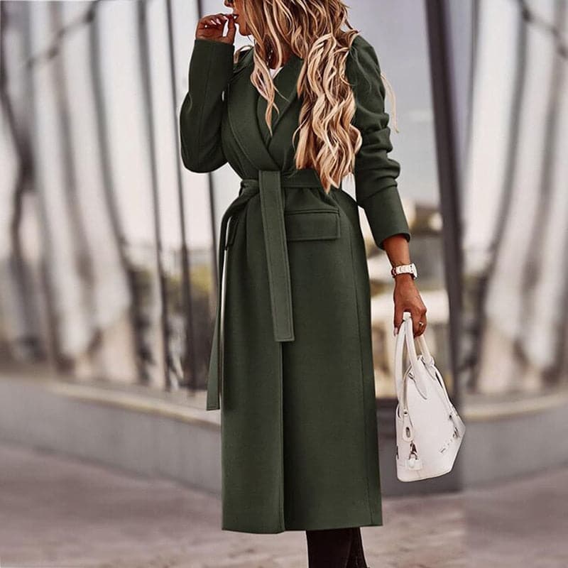 Krohn-e | Trenchcoat - Langer Eleganter Schnitt - Taillengürtel - Klassische Breite Revers
