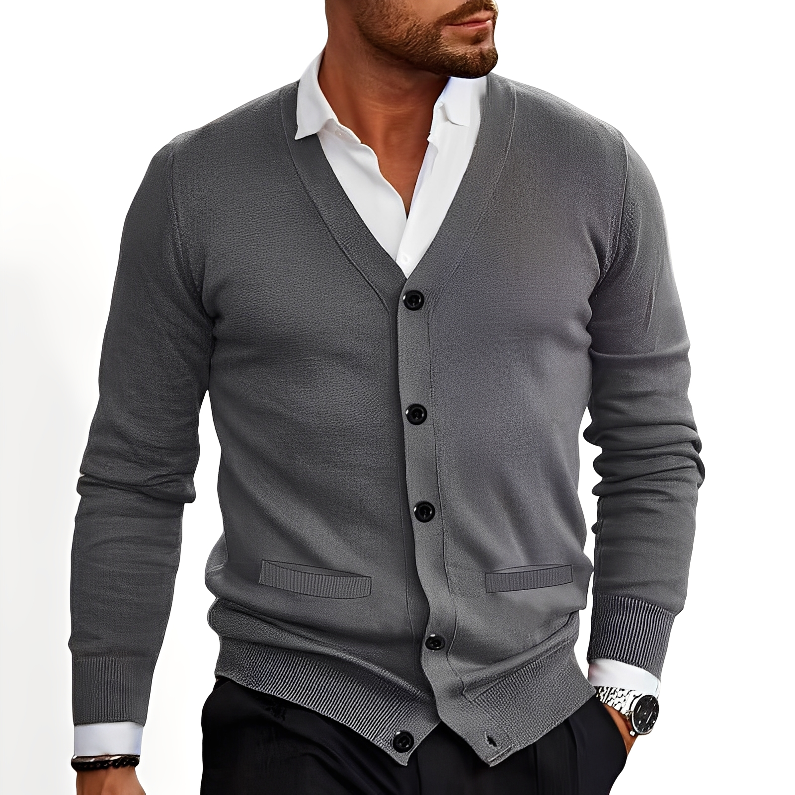 Krohn-e | Eleganter Cardigan mit Knopfblende für Herren