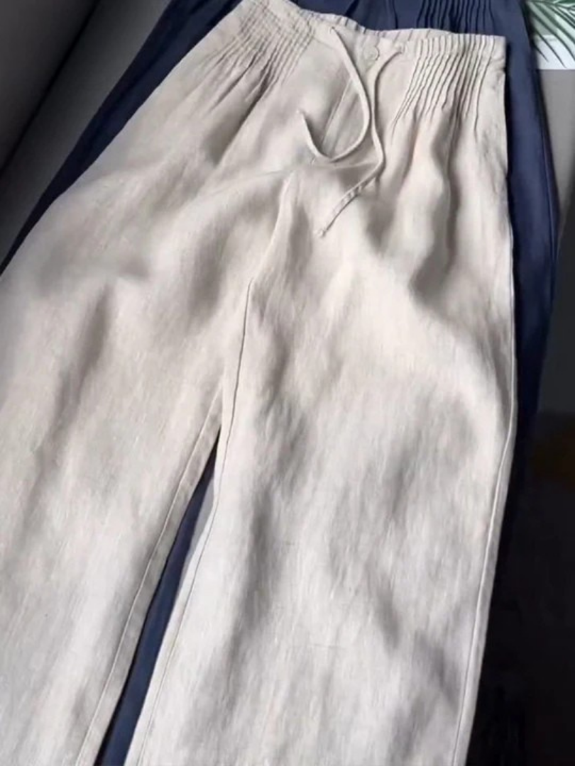KROHN-E Damen Wide-Leg Hose Elastikbund Leicht Fließend Entspannt