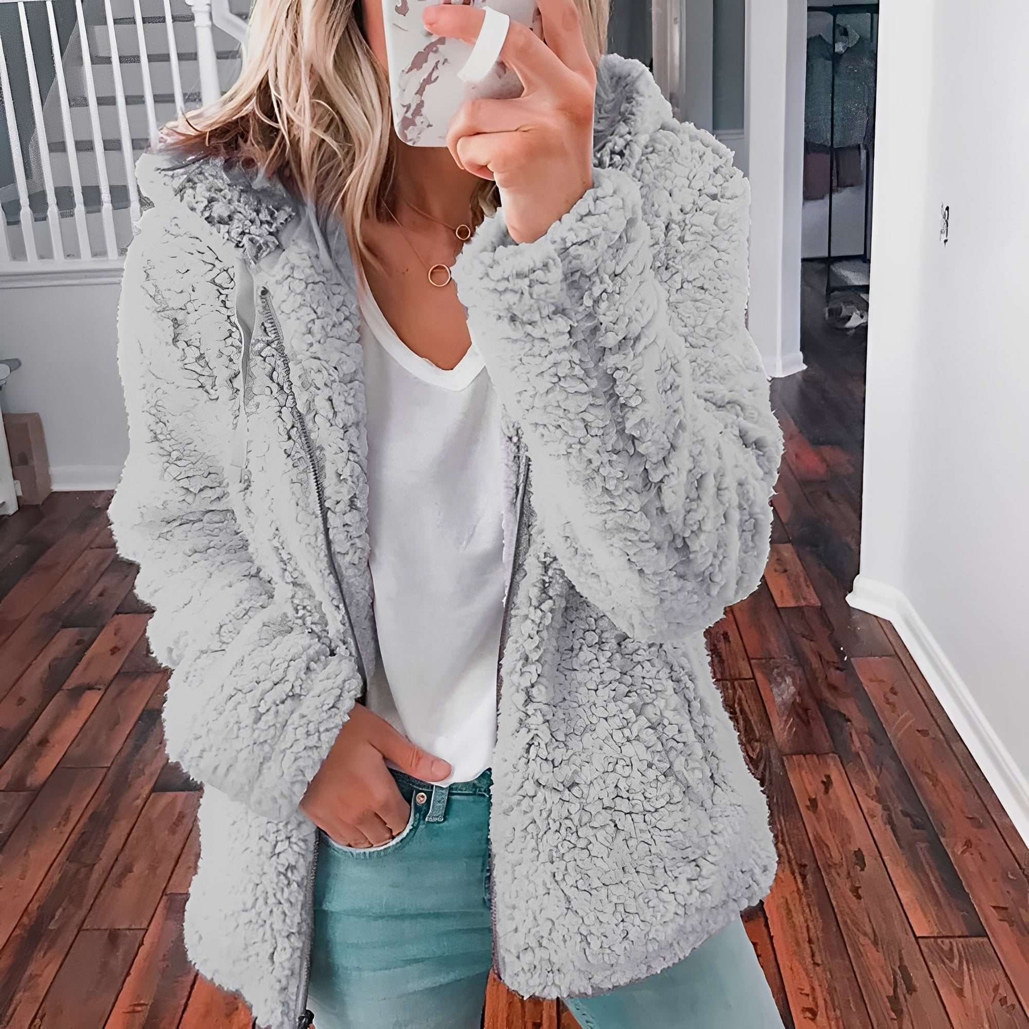 Krohn-e | Lässige Teddy-Fleece-Hoodie-Jacke für Frauen