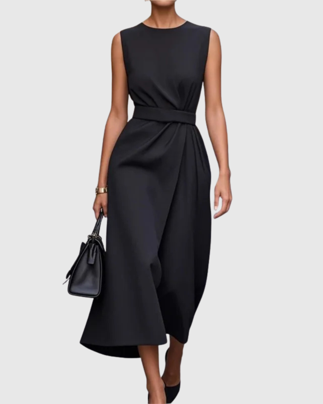 KROHN-E Damen Midi-Kleid Ärmellos Twist-Detail Rostbraun