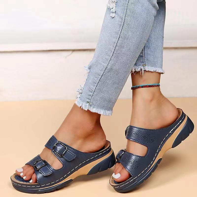 KROHN-E Damen Sandalen Verstellbar Komfort Fußbett Riemen