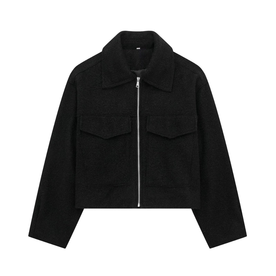 Krohn-e | Kurze Wolljacke Scharfer Kragen Strukturiert und Warm