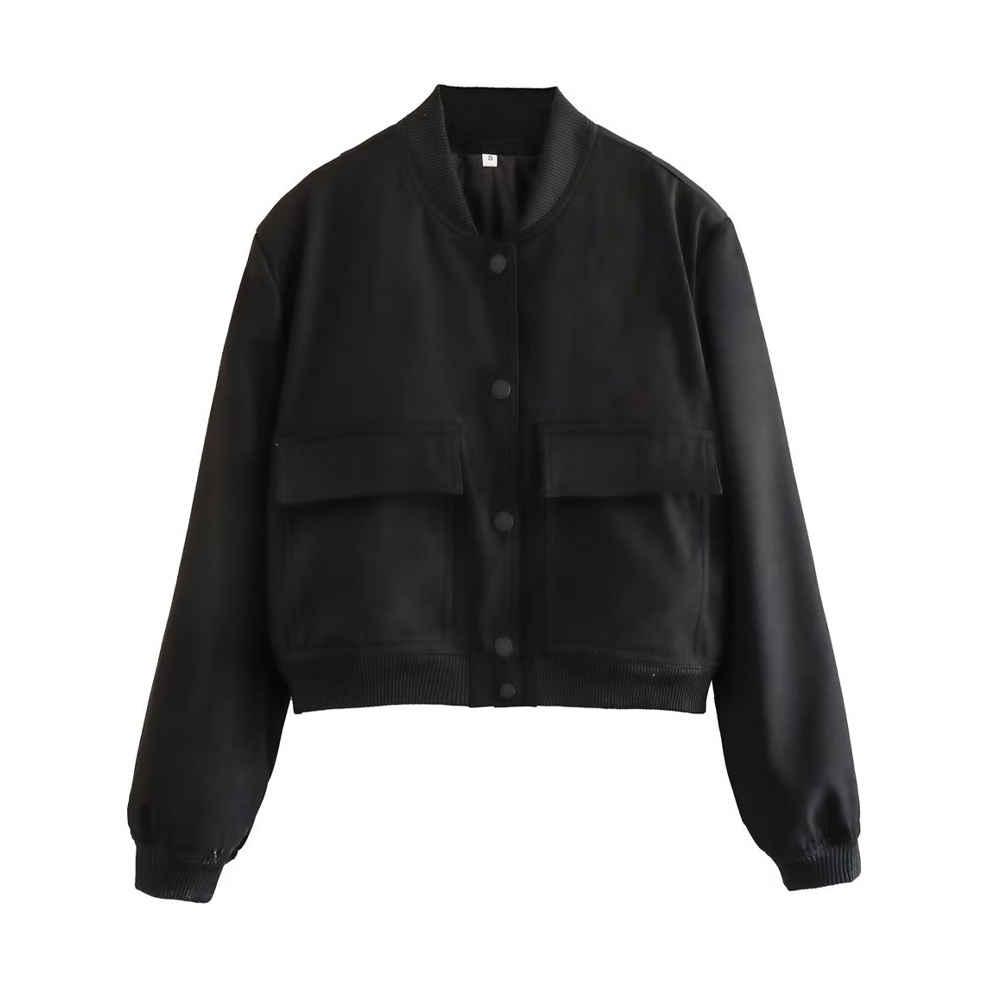 Moderne Bomberjacke von Kovirael mit gerippten Bündchen und Druckknöpfen
