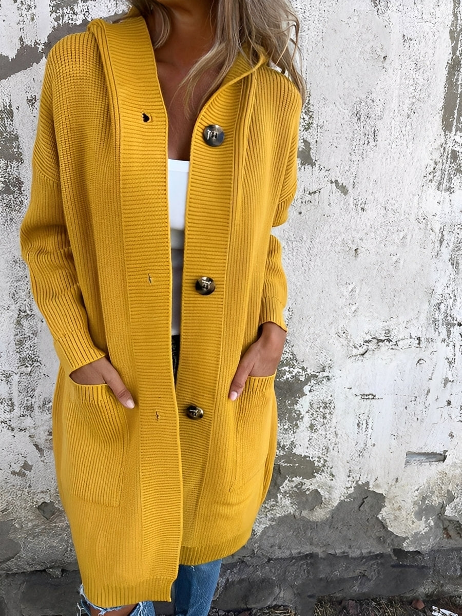 Krohn-e | Lässiger langer Cardigan mit Kapuze für Damen