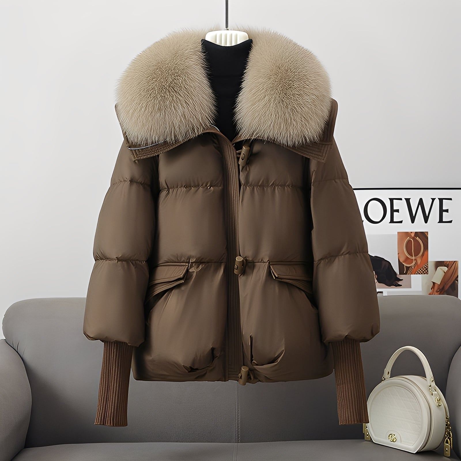 Krohn-e | eleganter Windbreaker Daunenjacke mit Pelzkragen für Frauen