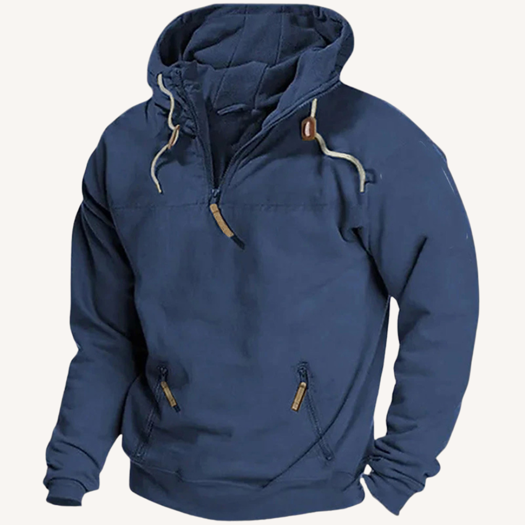 Herren-Pullover mit Kapuze und kurzem Reißverschluss