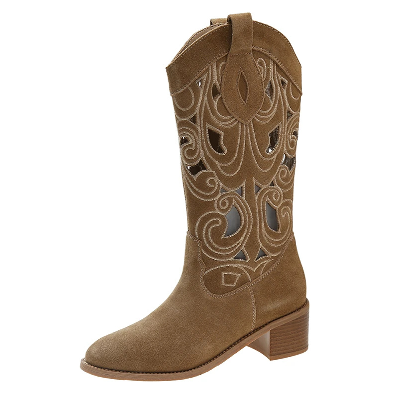 Krohn-e | Stylische Wildleder Western Cowboy Stiefel mit Ausschnitten