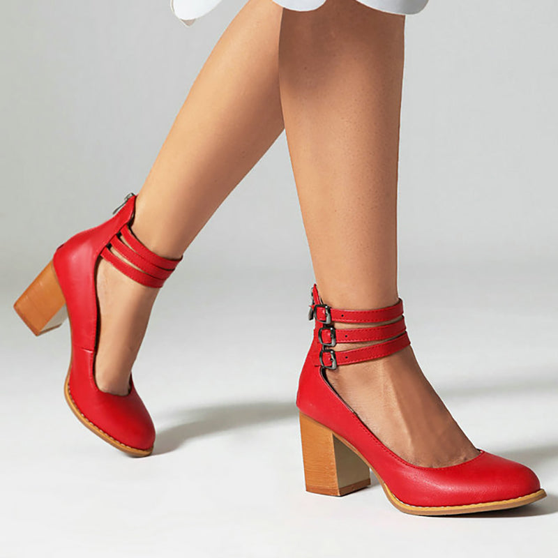 KROHN-E Damen Sandalen Knöchelriemen Blockabsatz Elegant