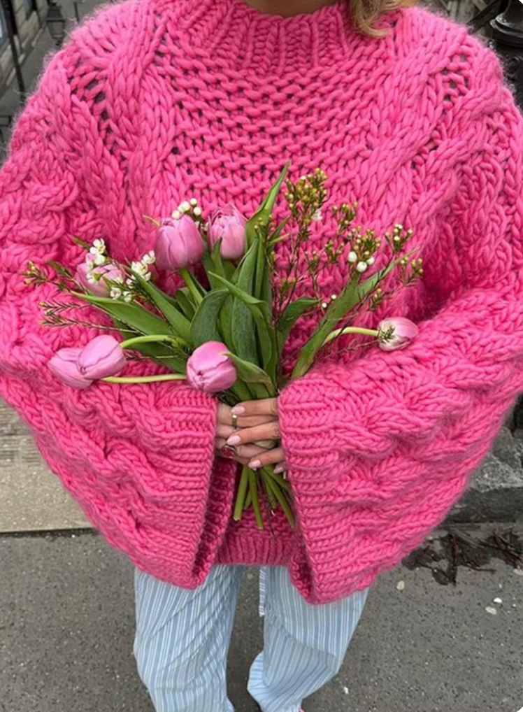 Krohn-e | Grobstrick übergroßer Pullover mit hohem Kragen