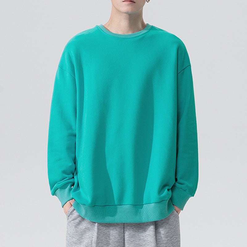 Fudus Couple's Loose-Fit Velvet Hooded Sweater, Solid Color, Round Neck