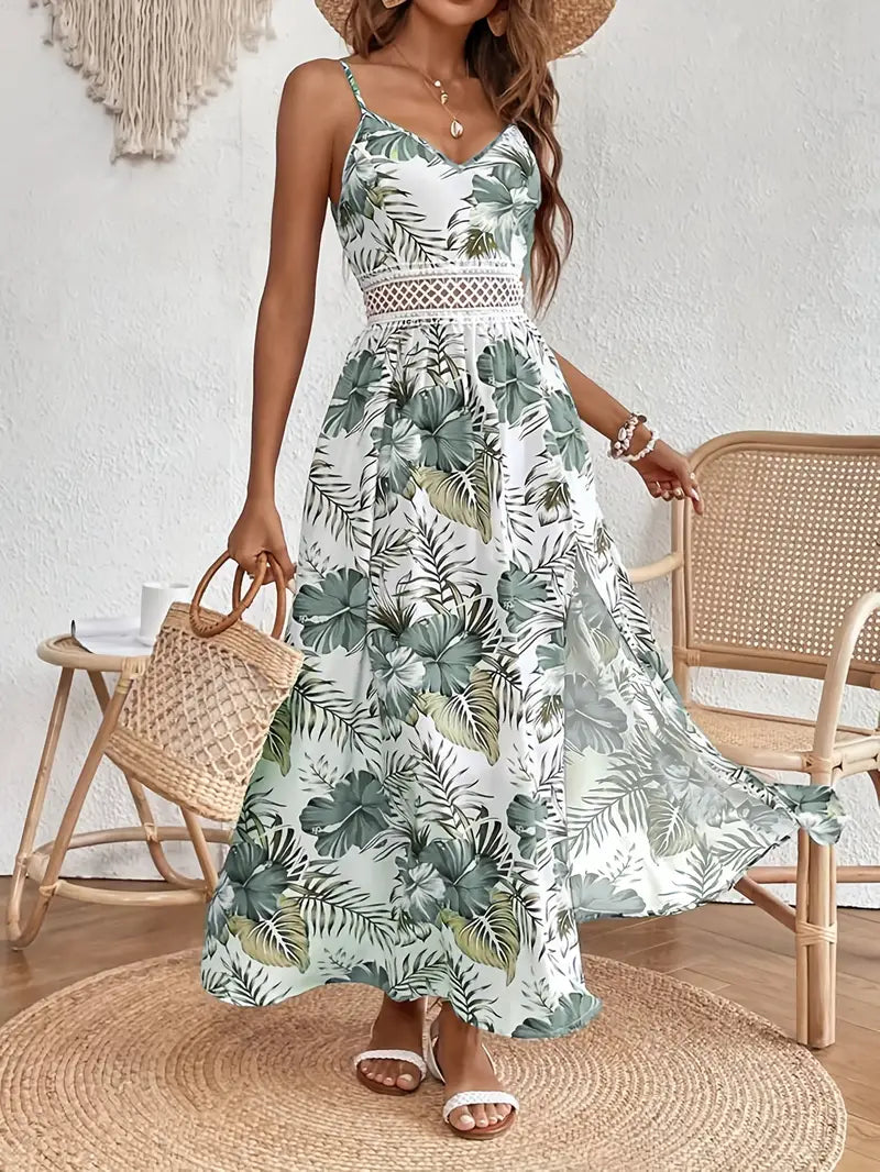 KROHN-E Damen Midi-Kleid Blumenmuster A-Linie Kurze Ärmel