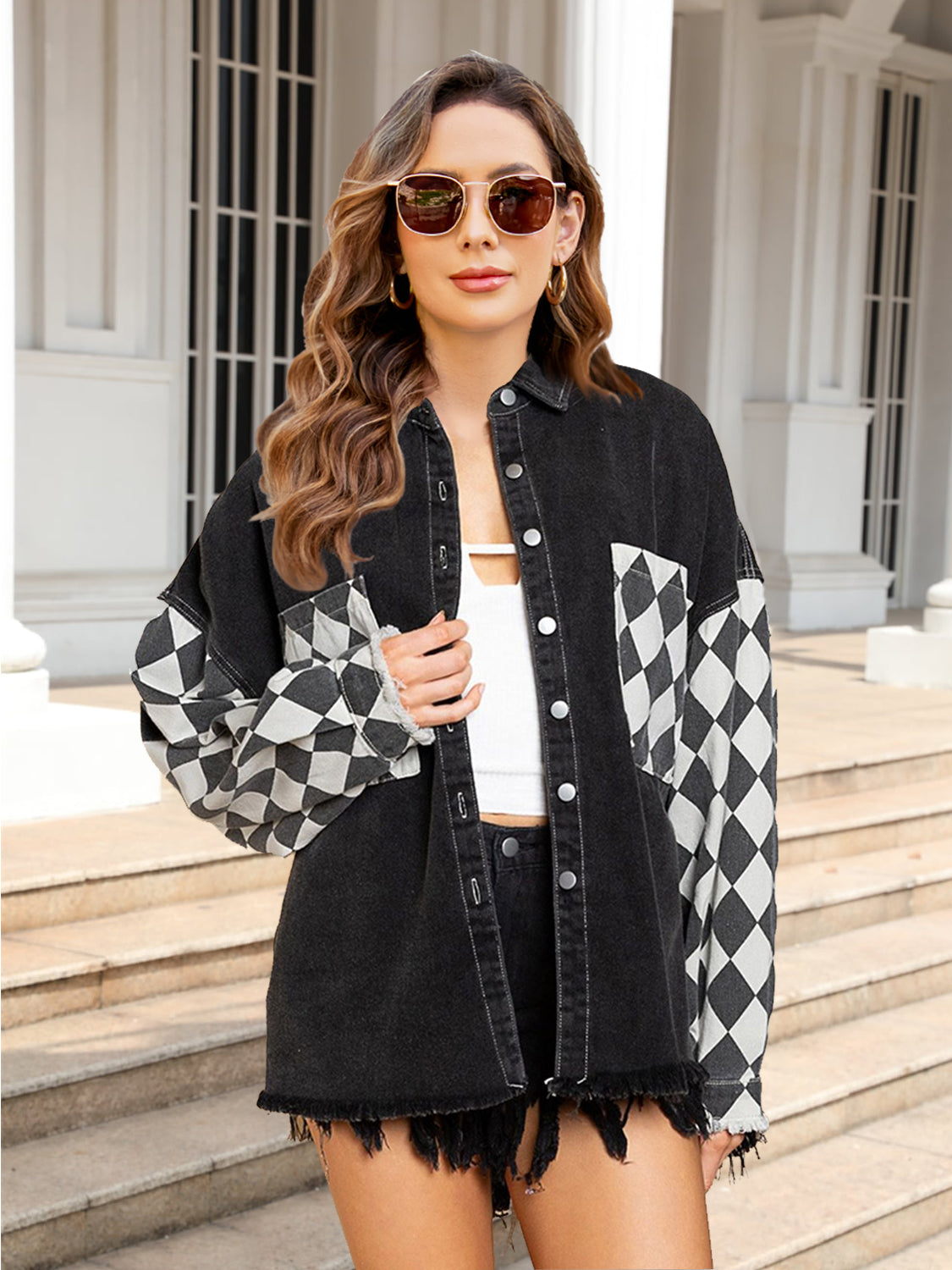 Krohn-e | Geometrische Rohsaum Denimjacke