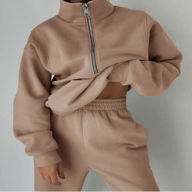 Krohn-e | Sweatshirt - Damen Herbst Halb-Zip Trainingsanzug Set