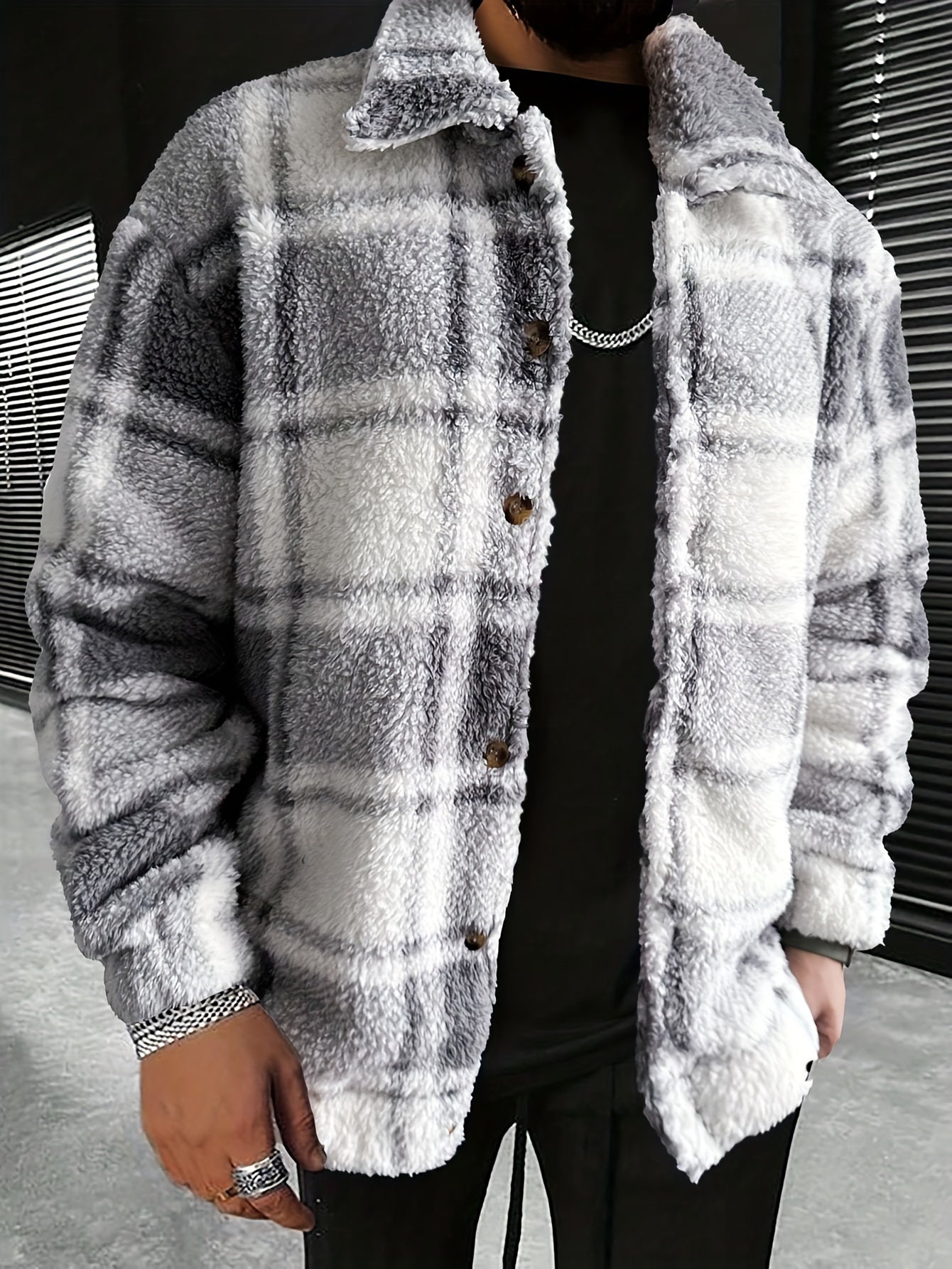 Krohn-e | Flanelljacke mit Karomuster und Knopfverschluss Polyesterfleece Warm und Modern