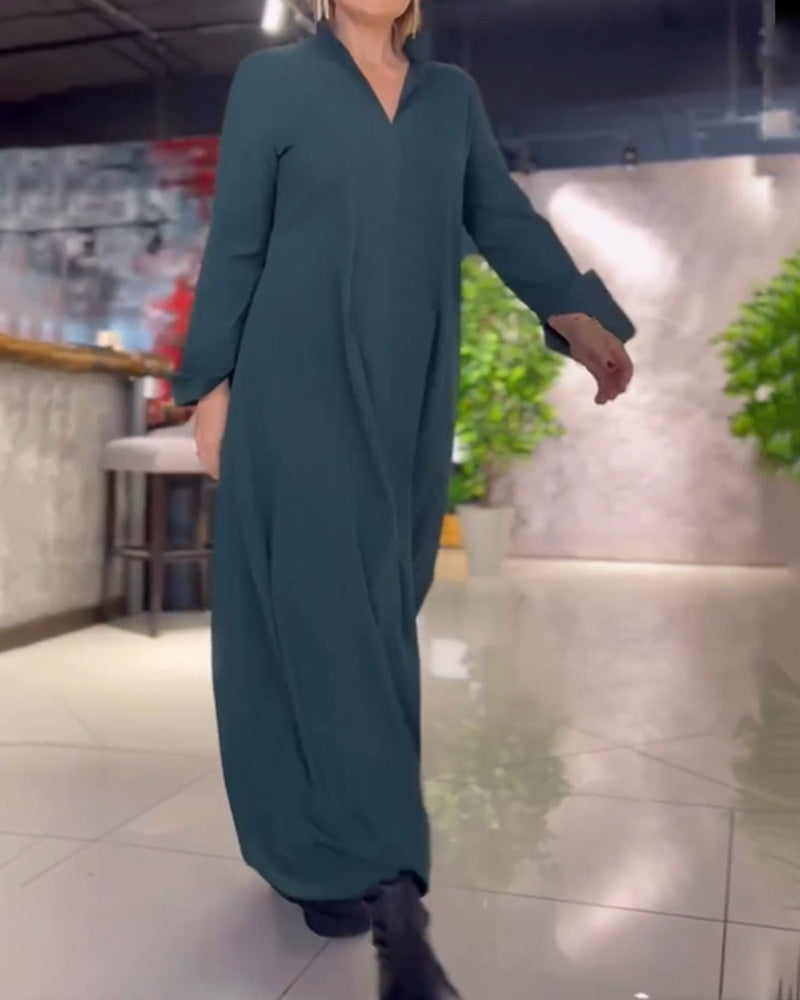 Langes Lodenkleid mit Revers und Seitenschlitz