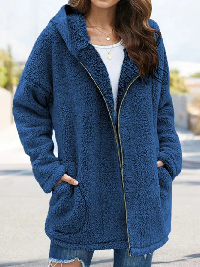 Olivegrüne Damen Teddyjacke mit Reißverschluss von Leyalora