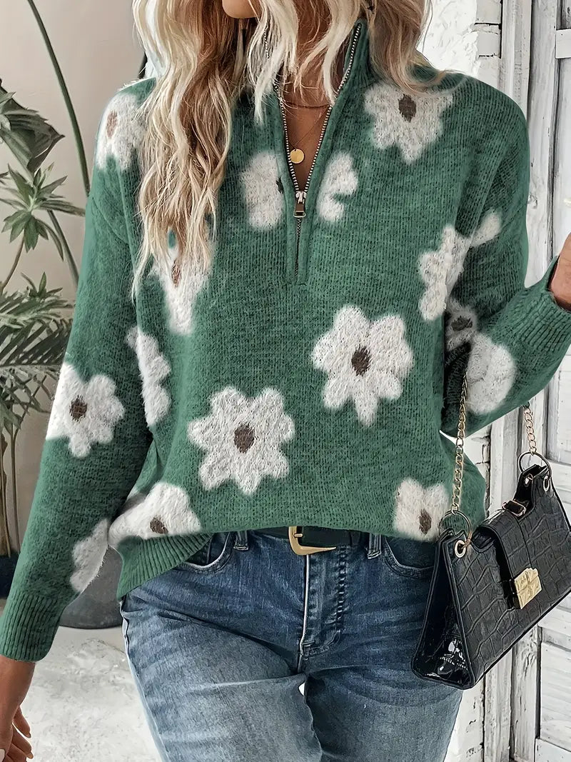 Krohn-e | Floral Pullover mit Reißverschluss
