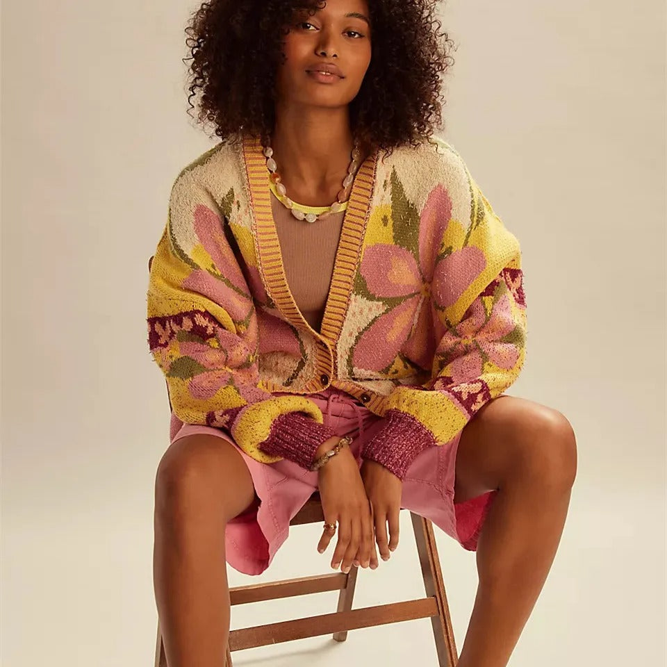 Krohn-e | florale Strickjacke mit weitem Schnitt und langen Ärmeln - Krohn-e