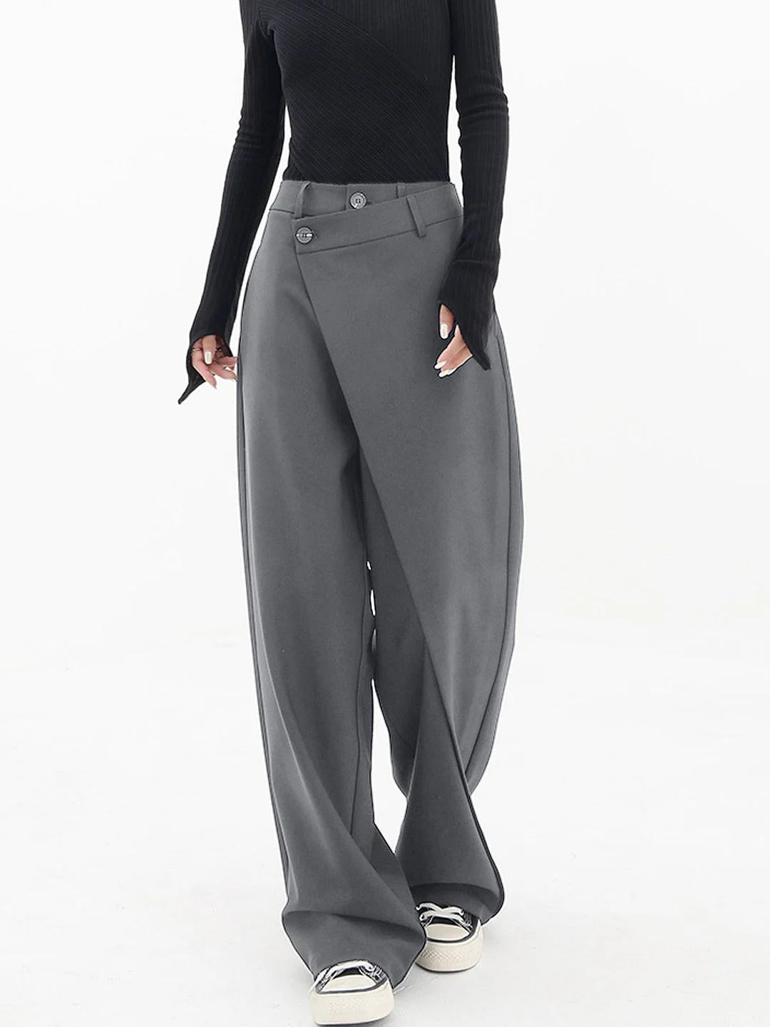 KROHN-E Damen Baggy-Hose Asymmetrisch Relaxed-Fit Trendy