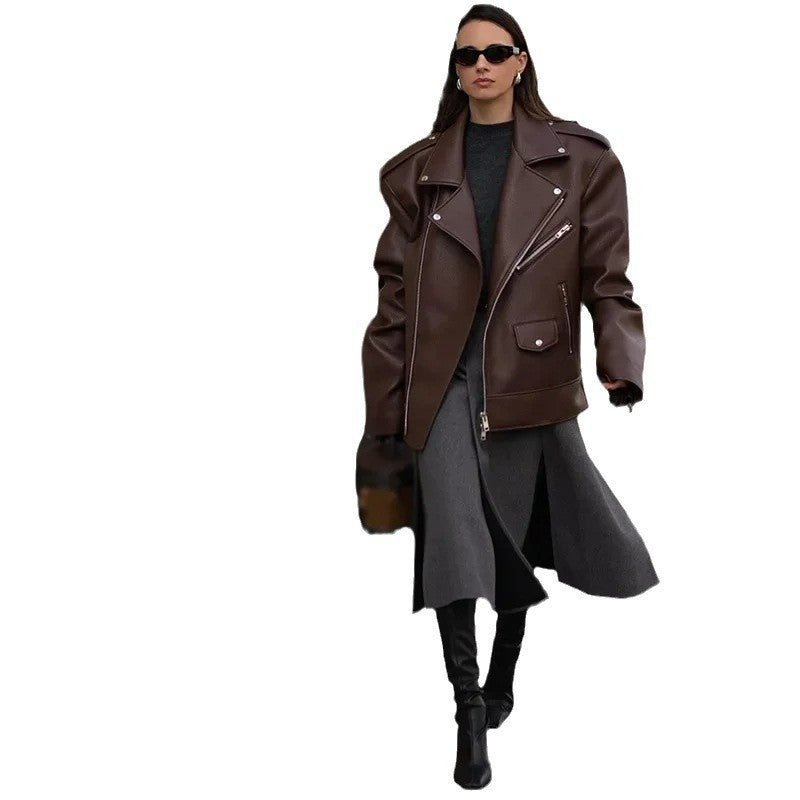 Krohn-e | Moderne Damen Kurze Leder-Look Jacke