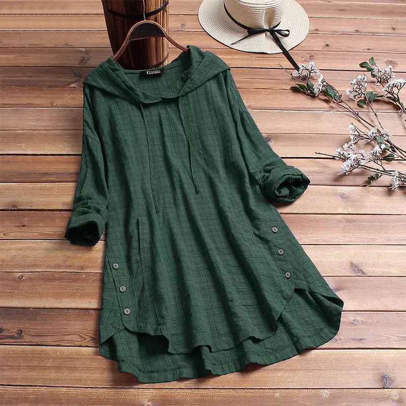 KROHN-E Damen Hoodie-Kleid Karierte Muster Verstellbare Kapuze