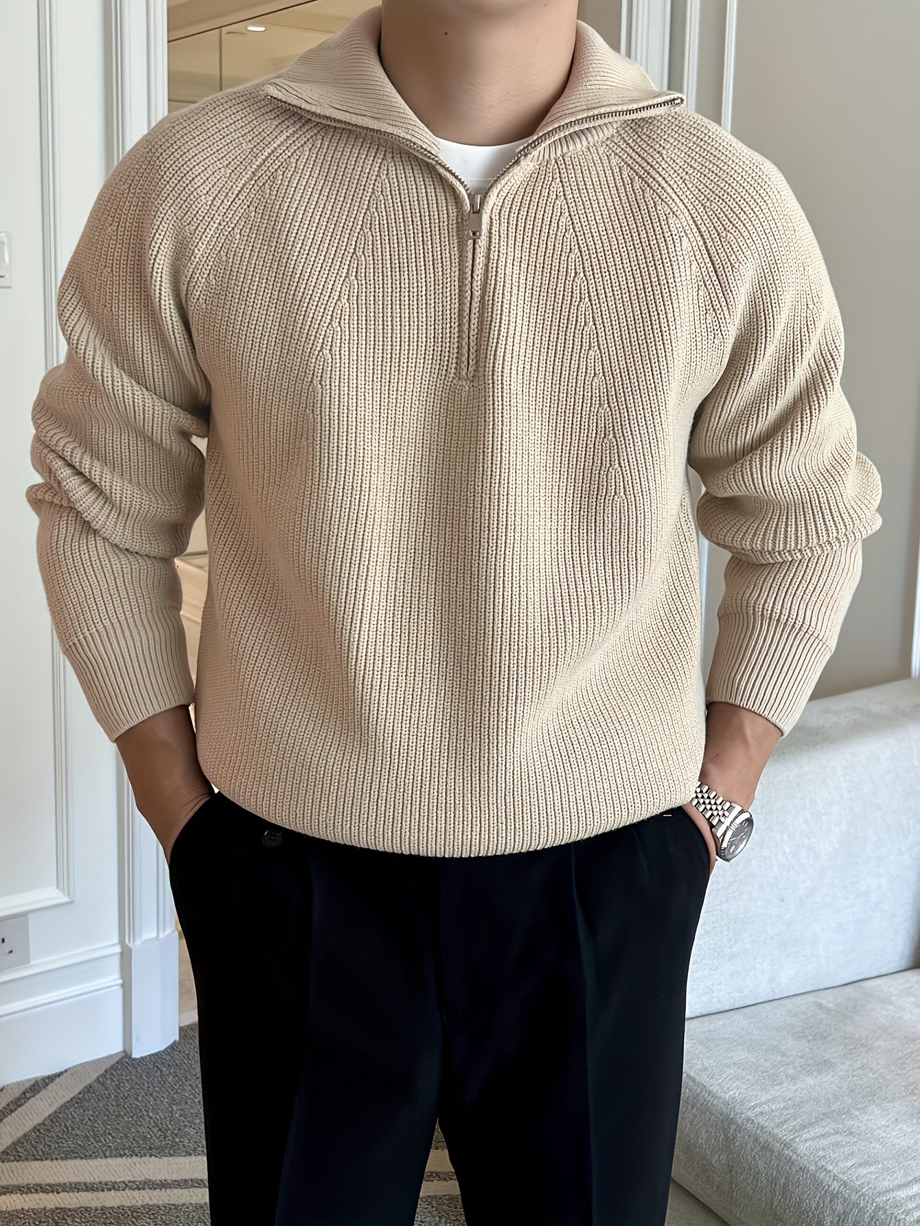 Krohn-e | Strickjacke mit Reißverschluss und Hohem Kragen Weich und Komfortabel Acryl