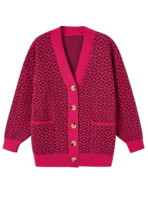 Krohn-e | Strickcardigan mit geometrischem Muster und Knopfleiste