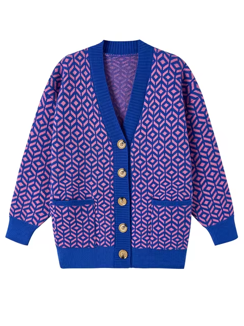 Krohn-e | Strickcardigan mit geometrischem Muster und Knopfleiste