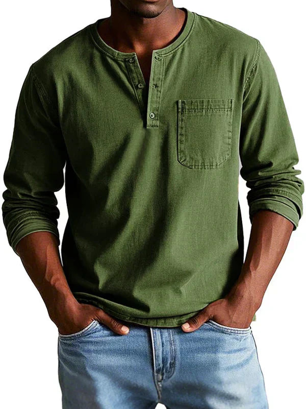 Leon | Herren Langarm Henley Shirt mit Brusttasche