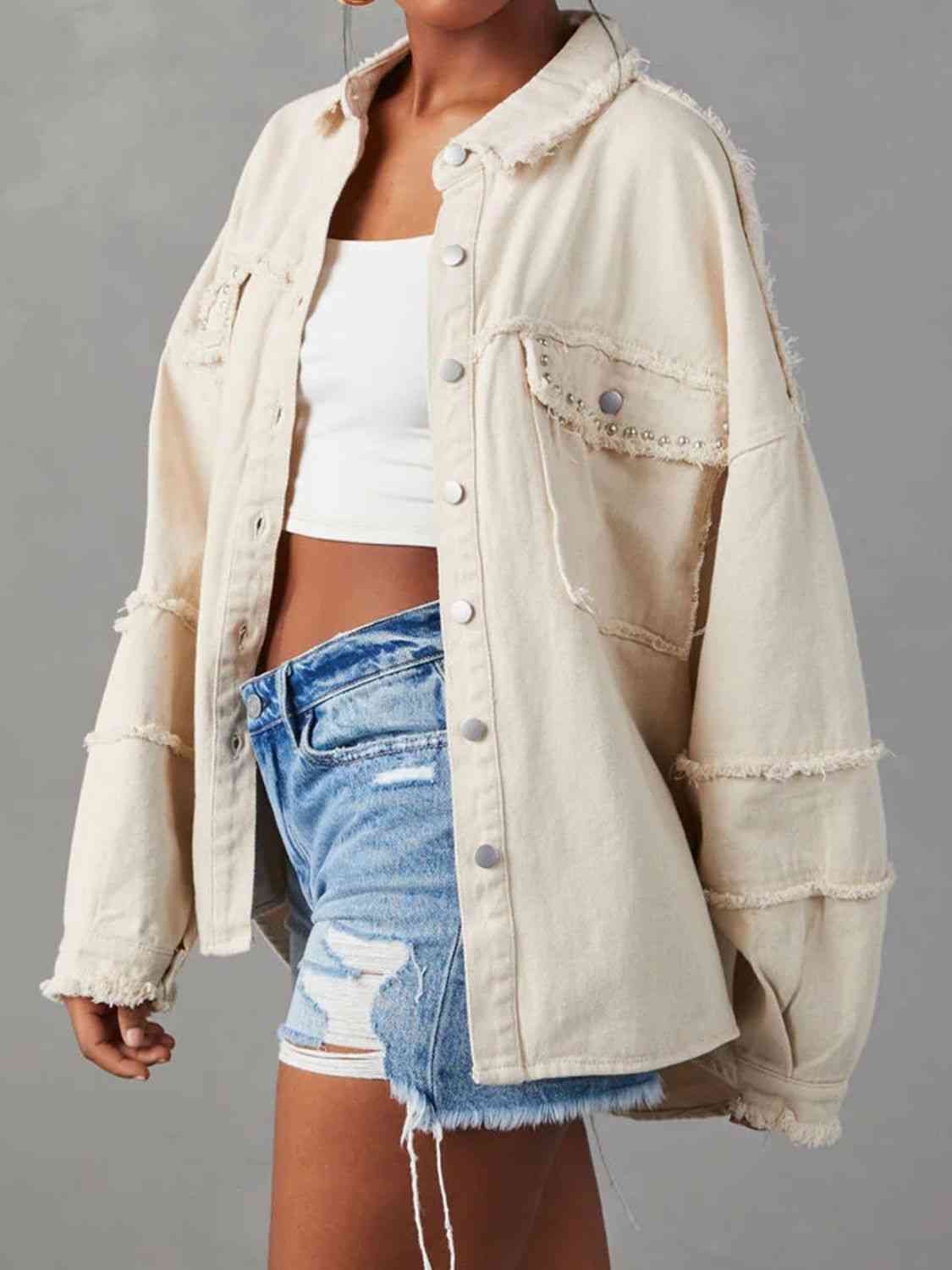 Krohn-e | Button Down Raw Hem Denim Jacke