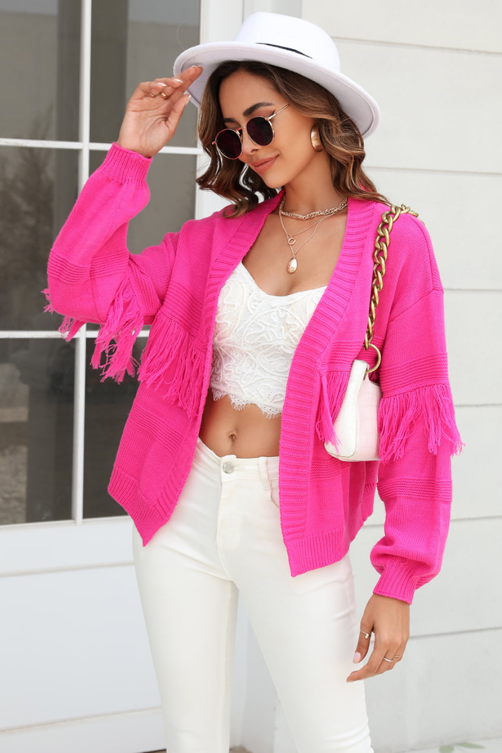 Krohn-e | Fransenbesatz Offene Vorder-Cardigan