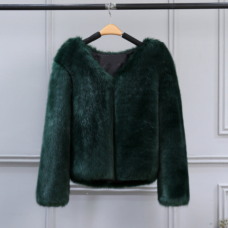 Damen Elegante Kunstfelljacke mit V-Ausschnitt und weichem Innenfutter Krohn-e
