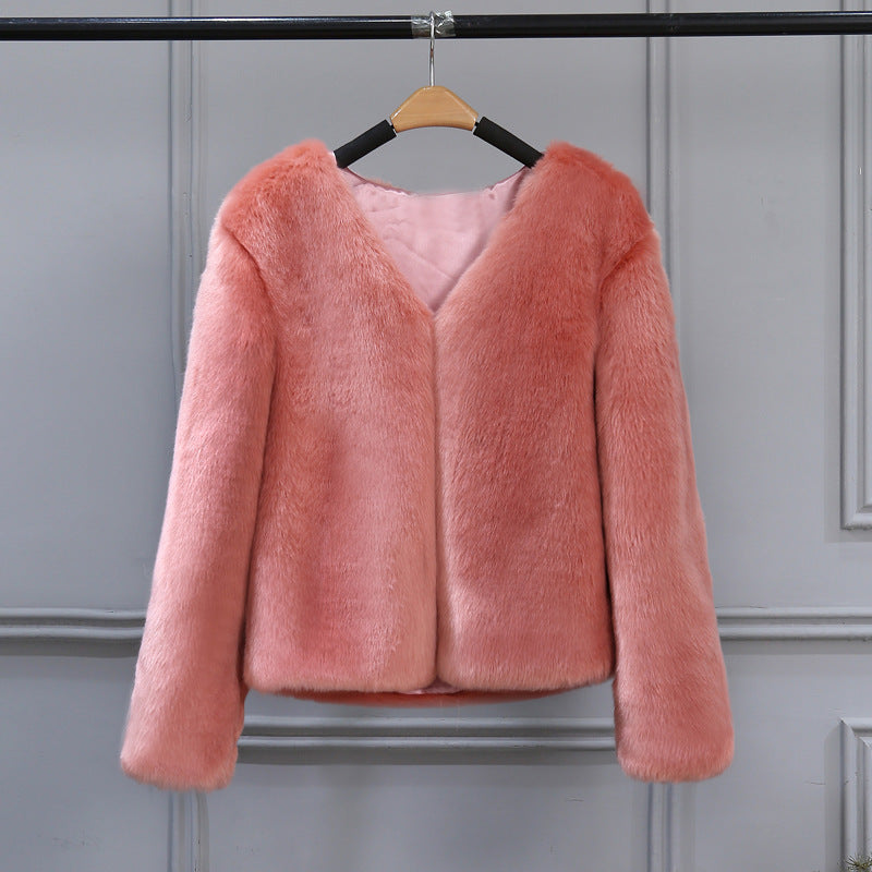 Damen Elegante Kunstfelljacke mit V-Ausschnitt und weichem Innenfutter Krohn-e