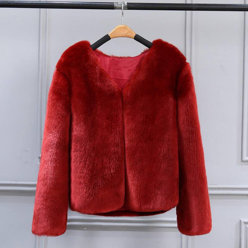 Damen Elegante Kunstfelljacke mit V-Ausschnitt und weichem Innenfutter Krohn-e