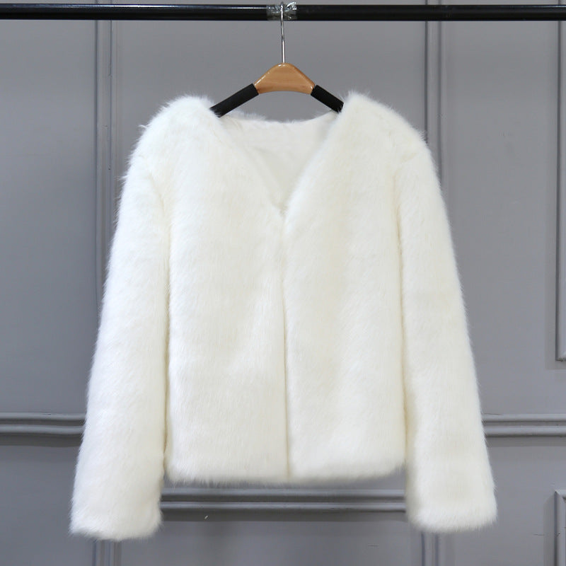 Damen Elegante Kunstfelljacke mit V-Ausschnitt und weichem Innenfutter Krohn-e