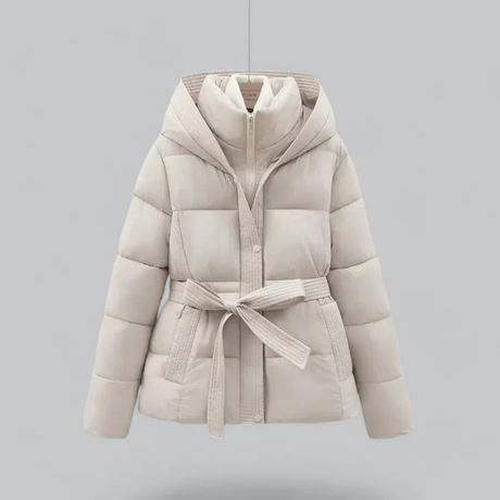 Krohn-e | Gürtelte Daunenjacke Kapuzen Steppjacke mit Taillengürtel