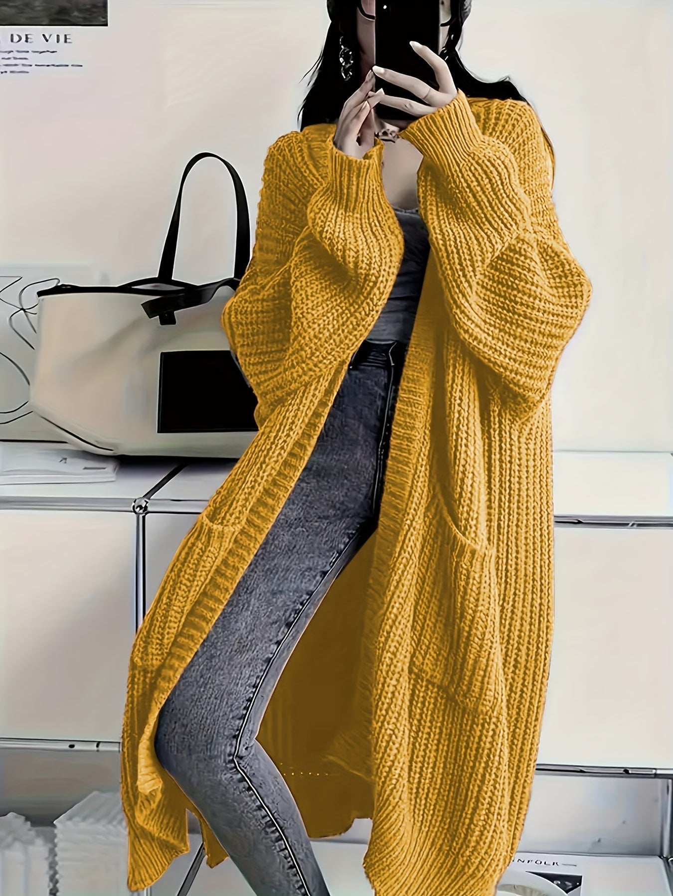 Offener grauer Strickcardigan von Leyennae