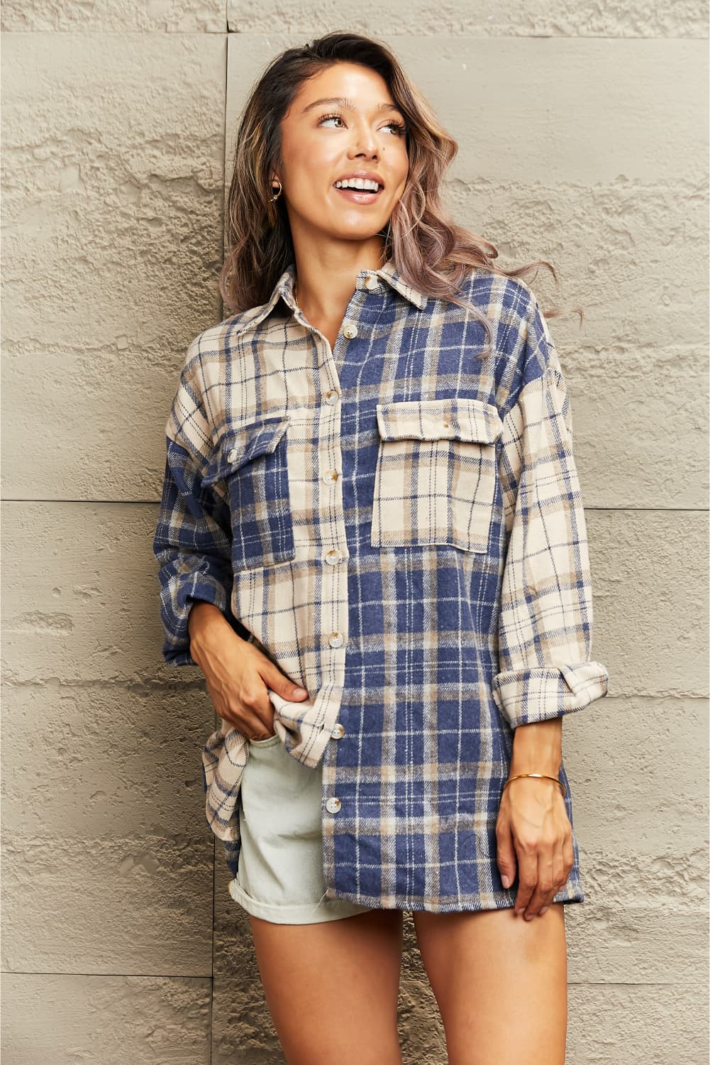 Krohn-e | Karo Gefallen Schulter Shirtjacke
