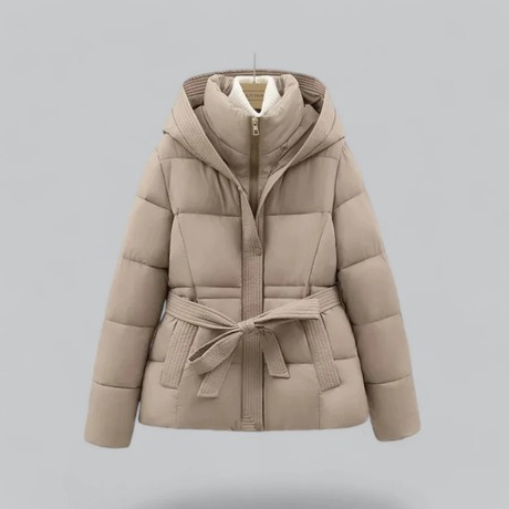 Krohn-e | Gürtelte Daunenjacke Kapuzen Steppjacke mit Taillengürtel