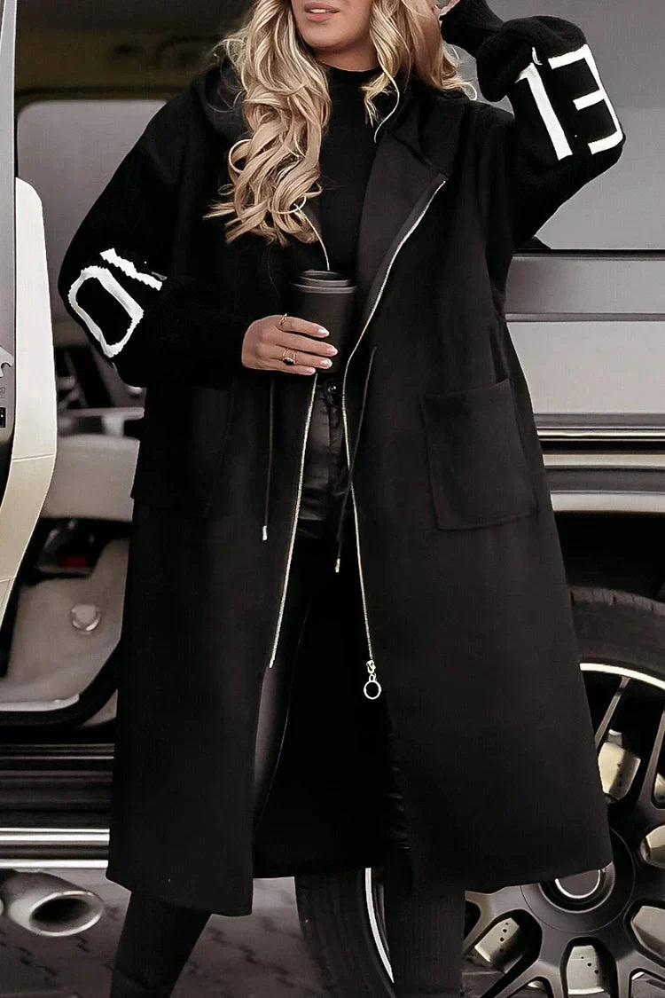 Krohn-e | Damen Kapuzenjacke mit langen Strickärmeln und Patchwork-Design